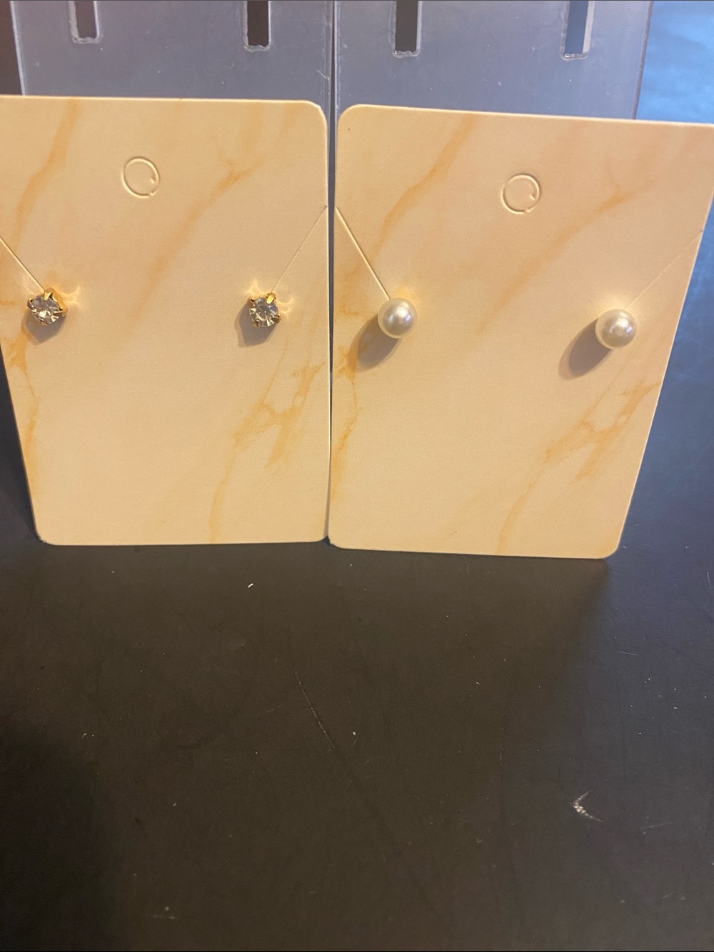 Gold Cubic Zirconia and Pearl Stud Earring Set